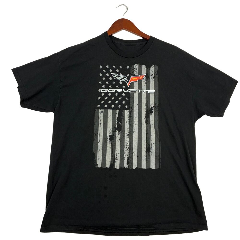 Corvette C6 American Flag Black Graphic T Shirt Mens XL Chevy Chevrolet Car Tee
